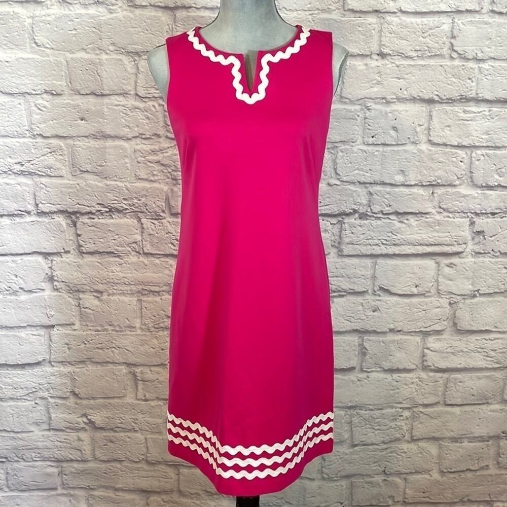 Talbots Adorable Pink Midi Dress with White Zig Zag Trim Details - Picture 2 of 7